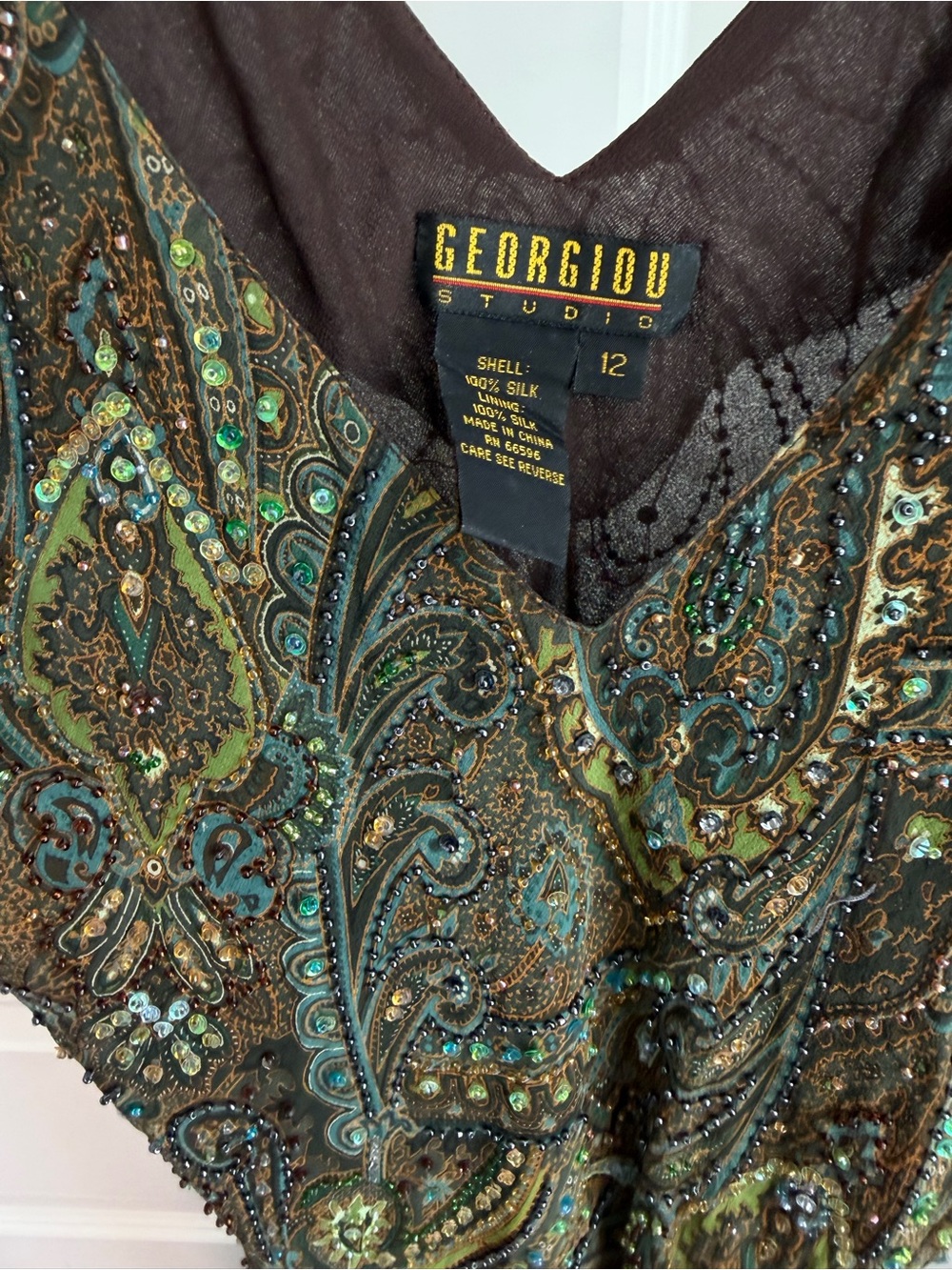 90s Vintage 100% Silk Beaded Midi Dress